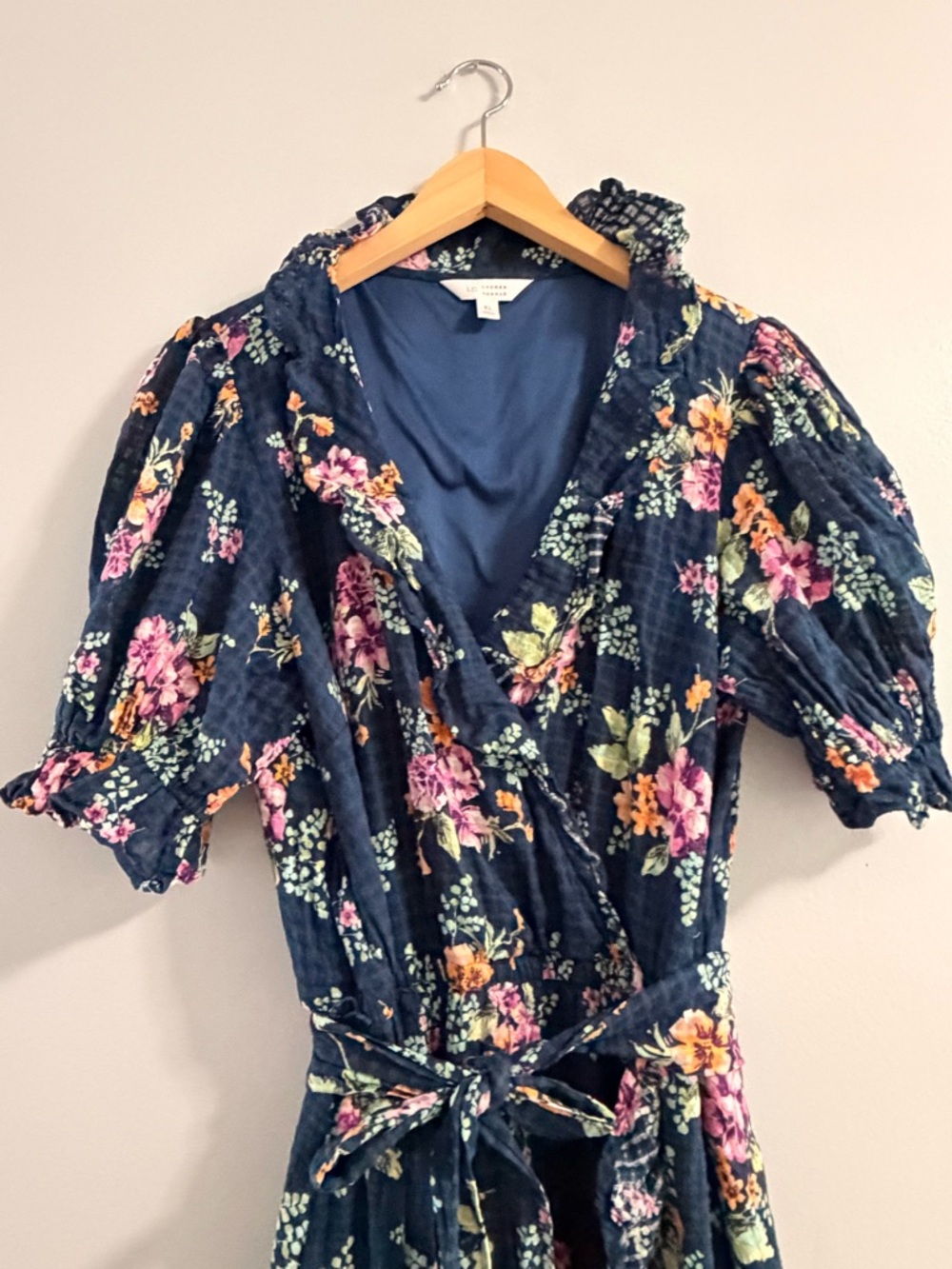 LC Lauren Conrad Navy Floral Wrap Maxi Dress with Pink & Green Blooms - Picture 5 of 7